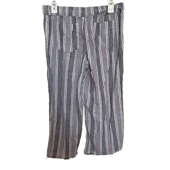 Caslon Linen Pants Women’s Small Wide-Leg Crop Tie Waist Raw Hem Striped Purple - Picture 2 of 5